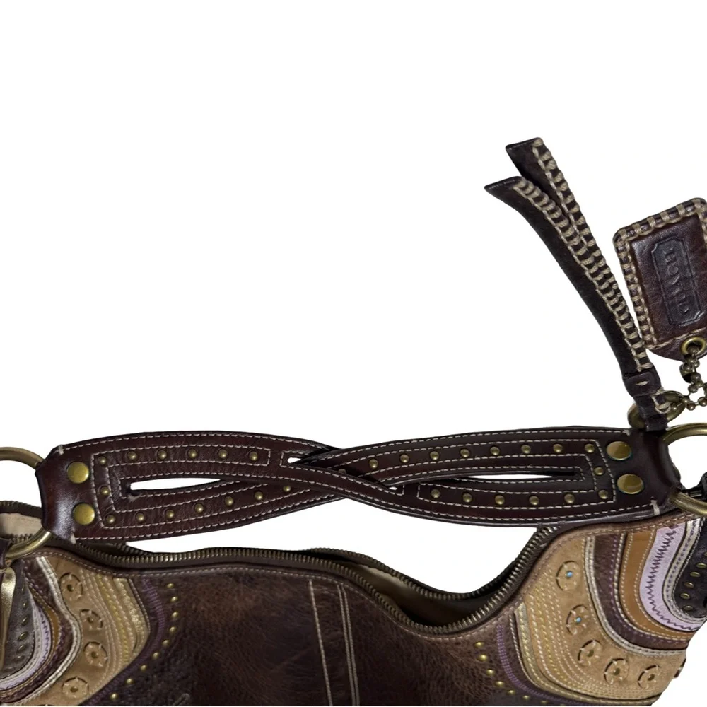 Coach Soho LRG Rivet Whipstitch Leather Hobo Bag Brown Boho Shoulder Purse 10478 - Picture 11 of 17